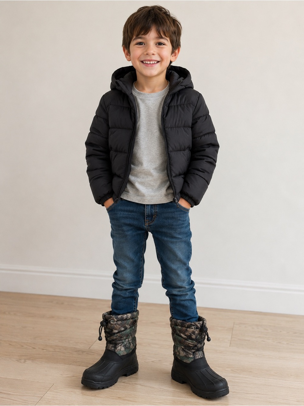New Kids Camo Winter Snow Boots Waterproof Insulated Pull on Outdoor Boots Boys